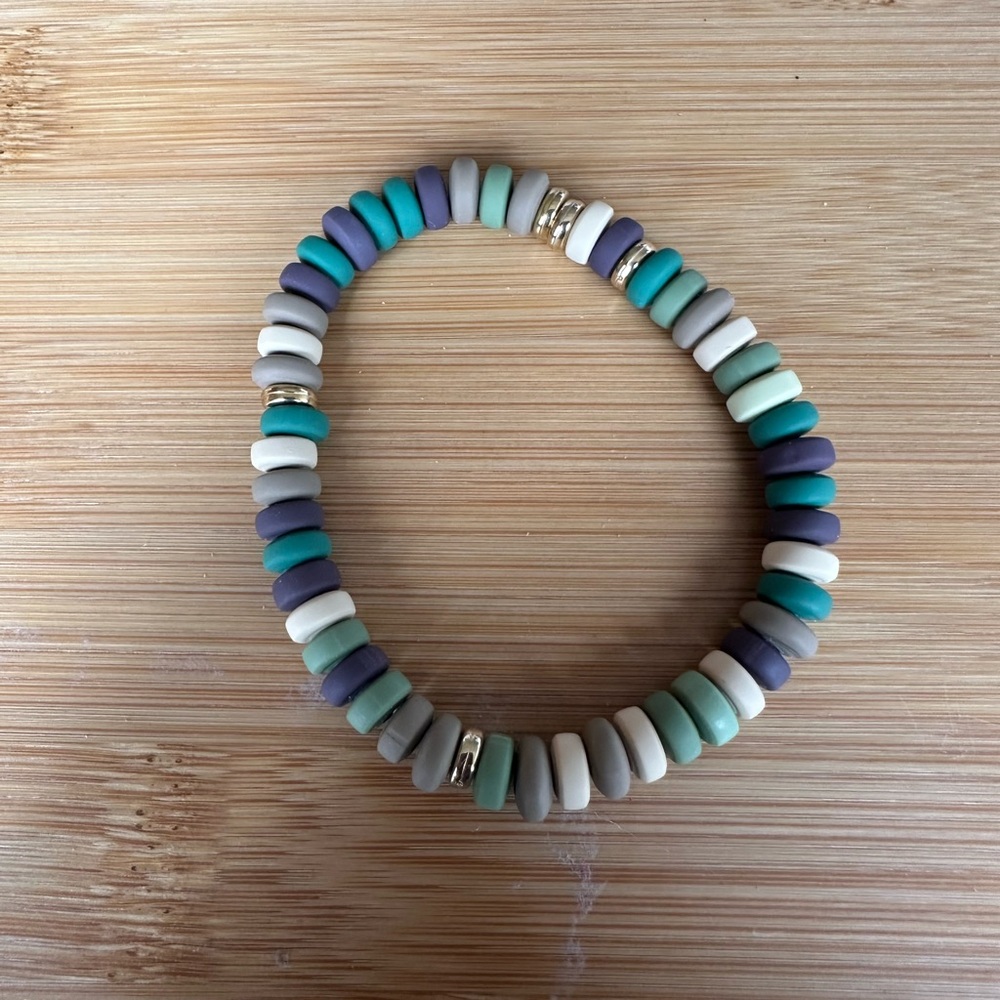 Handmade Polymer Clay Stretch Bead Bracelet Camo 7 inches